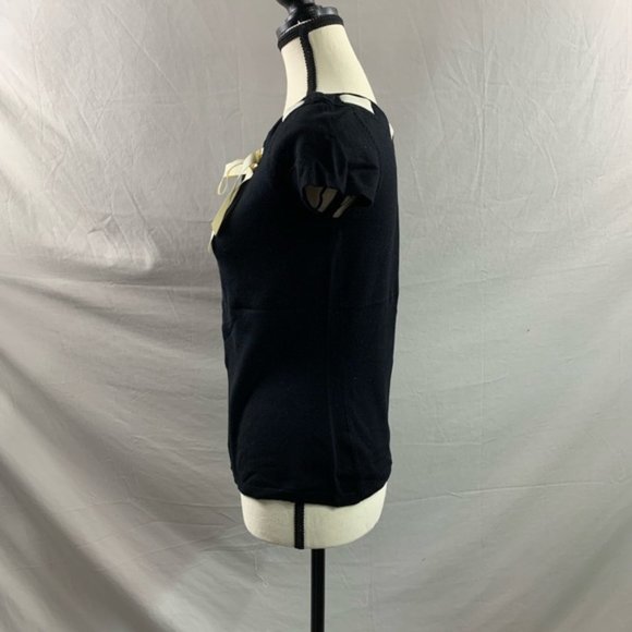 Black Short Sleeve Knit with Ribbon Insert - Picture 3 of 5